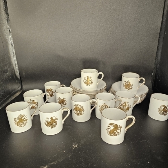 Unique vintage zodiac espresso cups and saucer set. Complete set of 12. - Picture 11 of 13